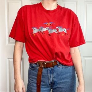 VTG 90s Fruit of the Loom Horse Quartet Boxy Red Sweater Size L